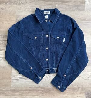 Vintage 90s GUESS Denim Corduroy Jacket Medium Navy Blue NWT Hong Kong Deadstock